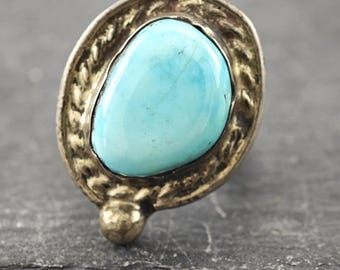 Anillo de turquesa azul: plata de ley, talla 6 1/4