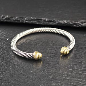 David Yurman 5mm, 18K Gold Accents, Diamond Cuff Bracelet Sterling Silver