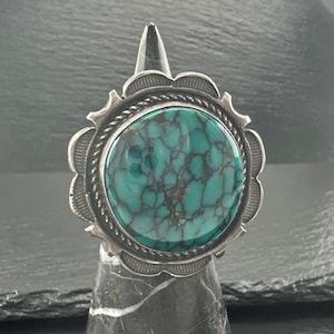 Vintage Turquoise sterlingzilveren ring met spinnenweb - maat 8