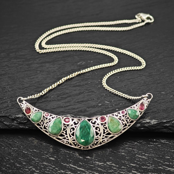 Sterling Silver Green, Red Emerald, Ruby Teardrop… - image 6