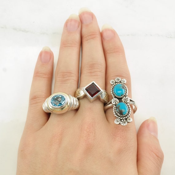 Vintage Native American Silver Ring Turquoise Dou… - image 2