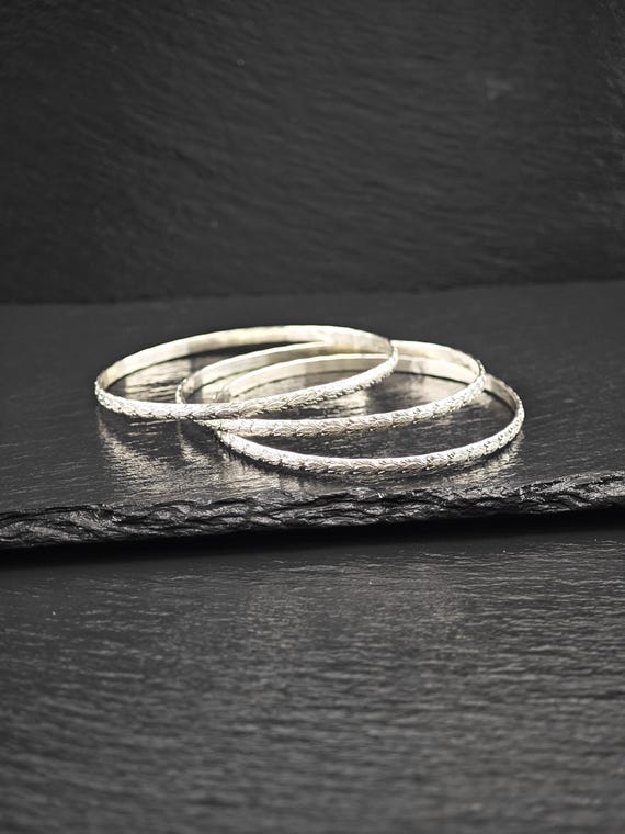 Stackable Repousse Floral Bangle Sterling Silver - image 8