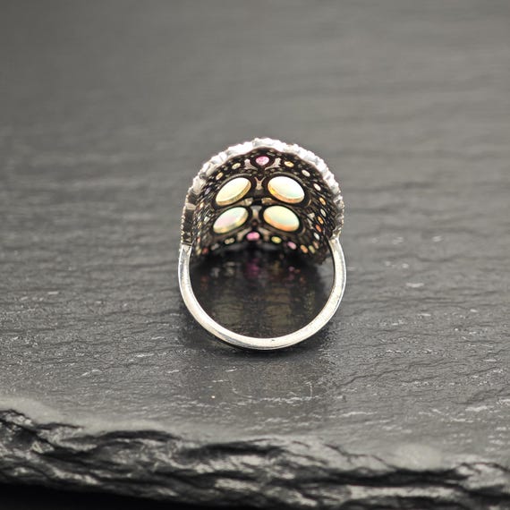 Oxidized Sterling Silver Ring with Ruby, Opal, Di… - image 8