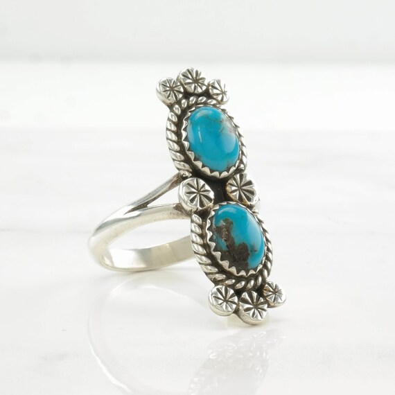 Vintage Native American Silver Ring Turquoise Dou… - image 4