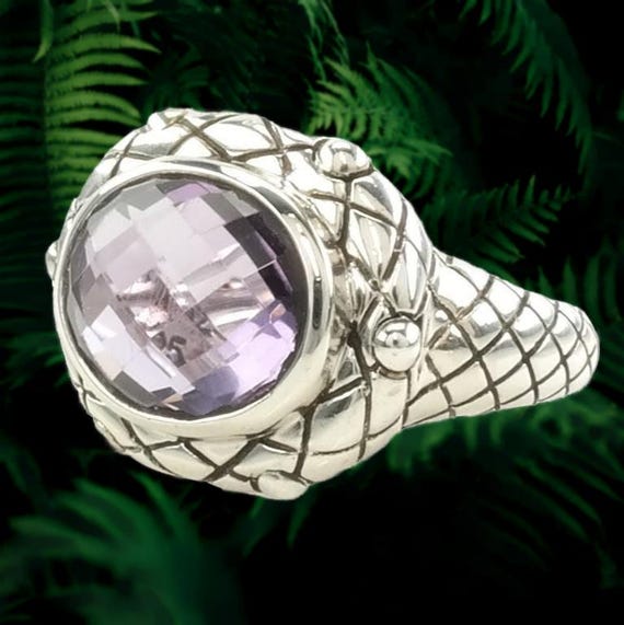 Sterling Silver Ring Created Amethyst Purple Size… - image 1