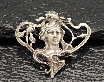 Vintage Jugendstil Frauen Anhänger/Brosche Sterling Silber