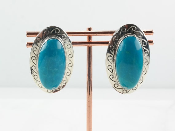 DTR Sterling Silver Turquoise Oval Earrings Stud - image 3