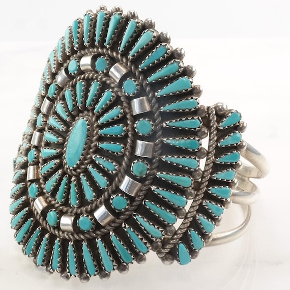 Nastacio Vintage Native American Zuni Turquoise Nugget Sterling Silver Bracelet Nastacio Vintage Native American Zuni Turquoise Nugget Sterling Silver Bracelet