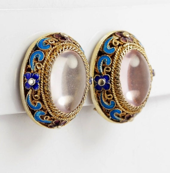 Antique Chinese Export Gold Gilded Moonstone Clip… - image 1