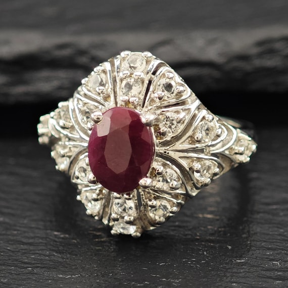 Glass Filled Ruby, Topaz Ring Sterling Silver Sz 6 - image 1