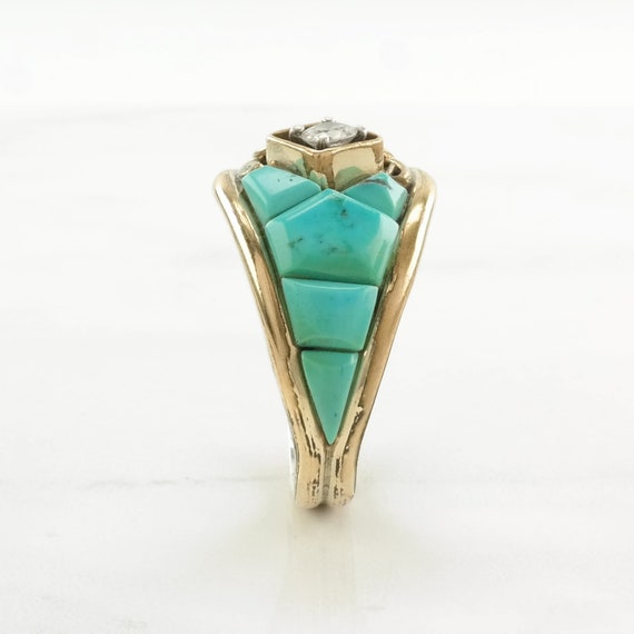 Vintage Navajo Sterling Silver Ring Turquoise, CZ… - image 3