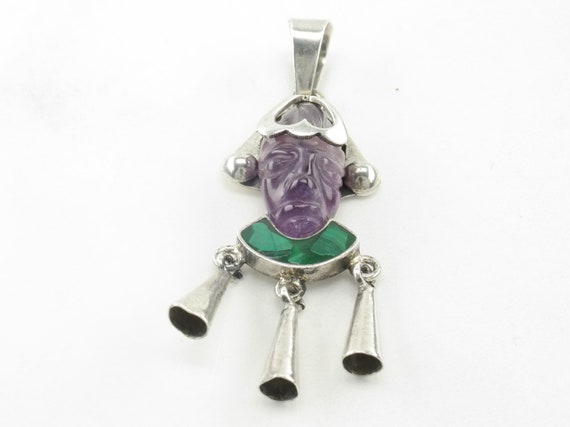 Vintage Taxo Amethyst Malachite Carved Mayan Face… - image 3