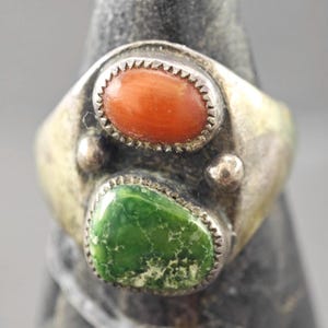 Sterling Silver Ring Cerillos Turquoise Coral Size 6.5