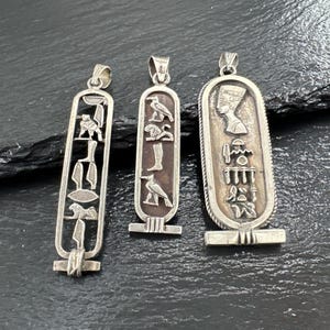 Vintage Egyptian Cartouche Hieroglyphs Sterling Silver Pendant