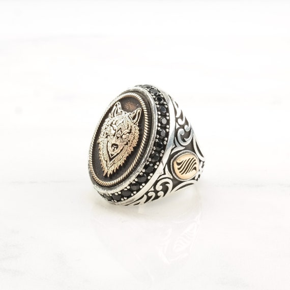 Vintage Sterling Silver Ring Onyx Copper Gold Acc… - image 1