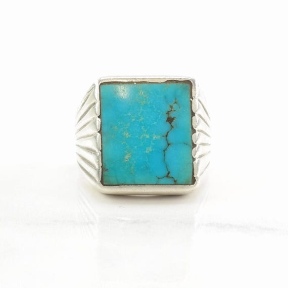 Sterling Silver Ring: Rectangular Blue Turquoise,… - image 3