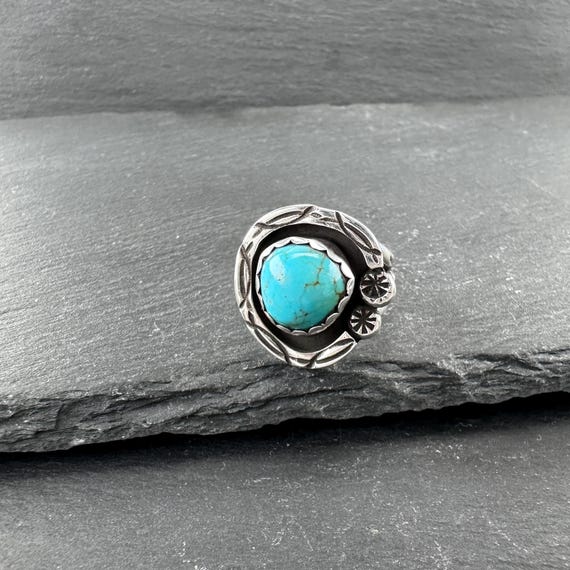 Turquoise Shadow Box Ring - Native American Sterl… - image 5