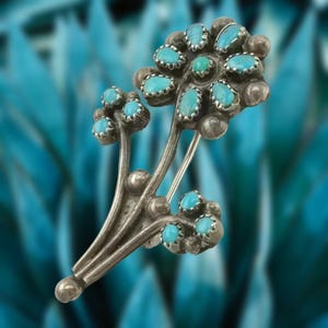 Vintage Zuni Brosche Sterling Silber Blume Blau Türkis petite Point