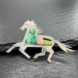 Türkis Inlay Pferde Brosche Sterling Silber