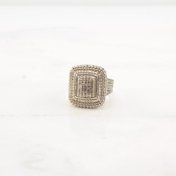 Vintage Sterling Silver Ring Diamond Square Pave … - image 3