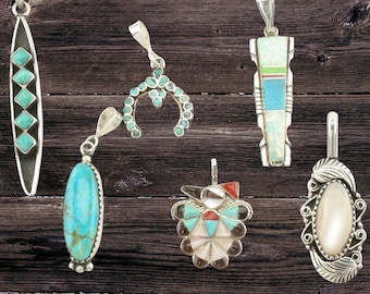 Choice of Vintage Turquoise, MOP Inlay Sterling Silver Pendant