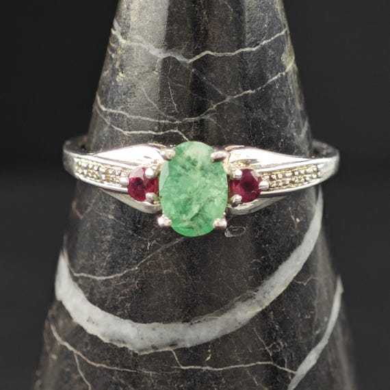 Emerald, Ruby Gemstone Ring Sterling Silver Sz 9 - image 9