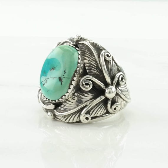 Silver Ring: Native American Turquoise Leaf (Size… - image 8