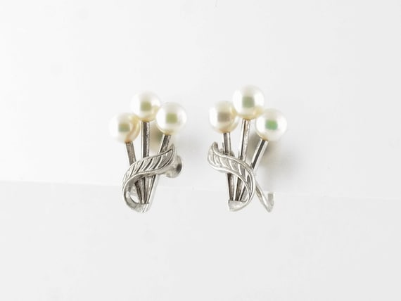 Mikimoto Sterling Silver White Pearl Screw-Back E… - image 1