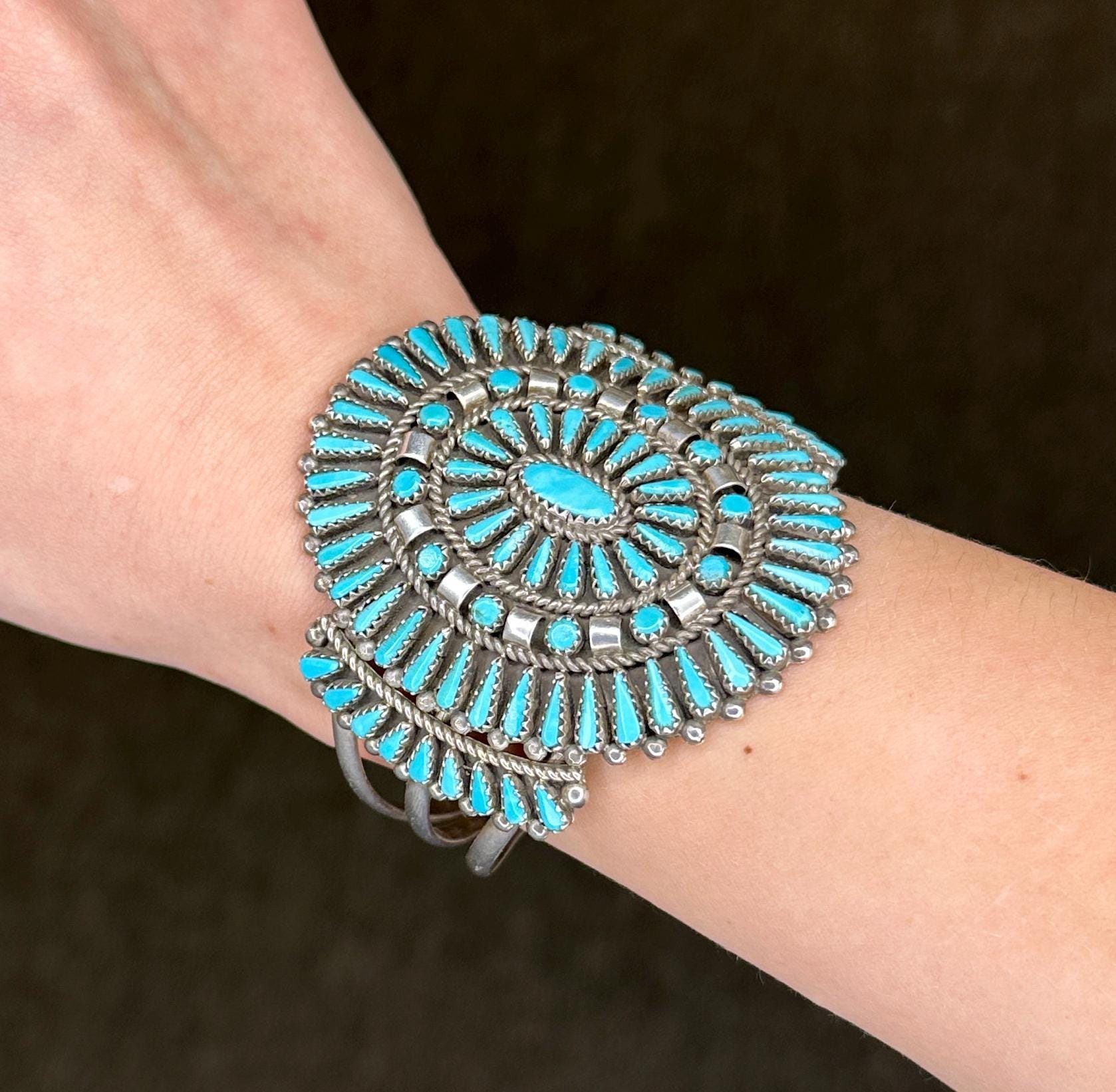 Nastacio Zuni Sterling Silver Cuff Bracelet Needle Point Turquoise