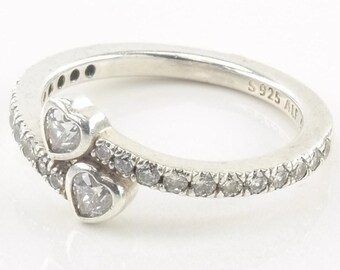 Vintage Pandora Sterling Silver Ring CZ White Diamond Heart Size