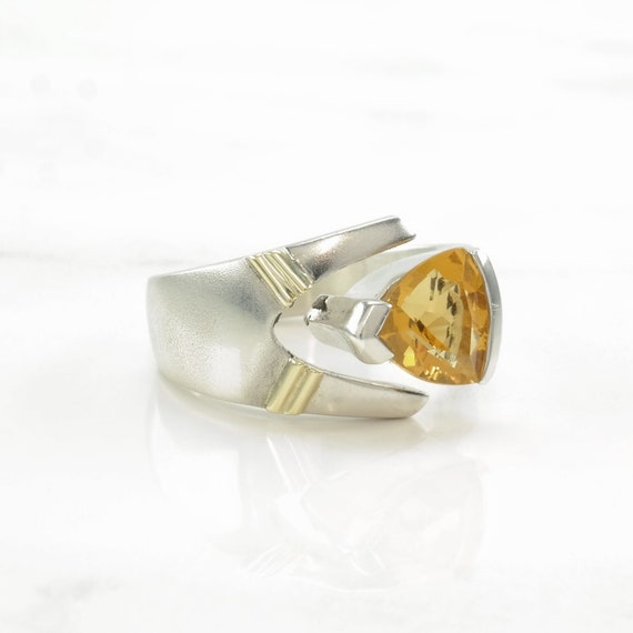 Vintage Sterling Silver Ring Citrine 14K Gold Acc… - image 1