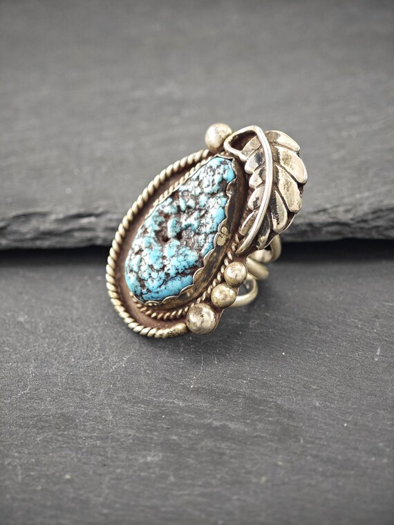 Native American Large Turquoise Ring - Sterling S… - image 6