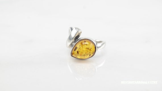 Drop Cross  Yellow Amber Sterling Silver Ring Siz… - image 3