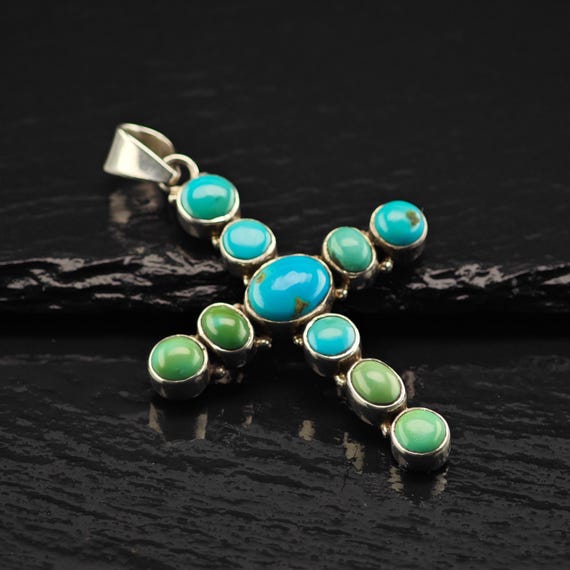 Sw Turquoise Cross Pendant Sterling Silver