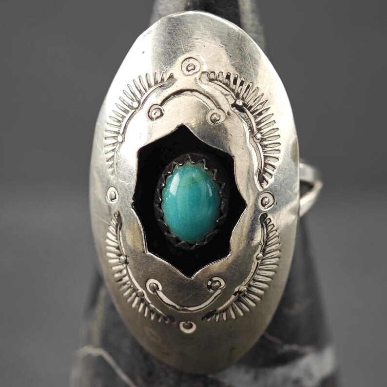 Vintage Sterling Silver Turquoise Shadowbox Ring image 1