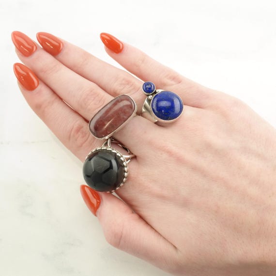 DTR Large Oval Red Agate Silver Ring - Sterling, … - image 7