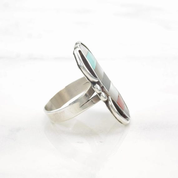 Native American MOP Multi Gem Inlay Sterling Silv… - image 7