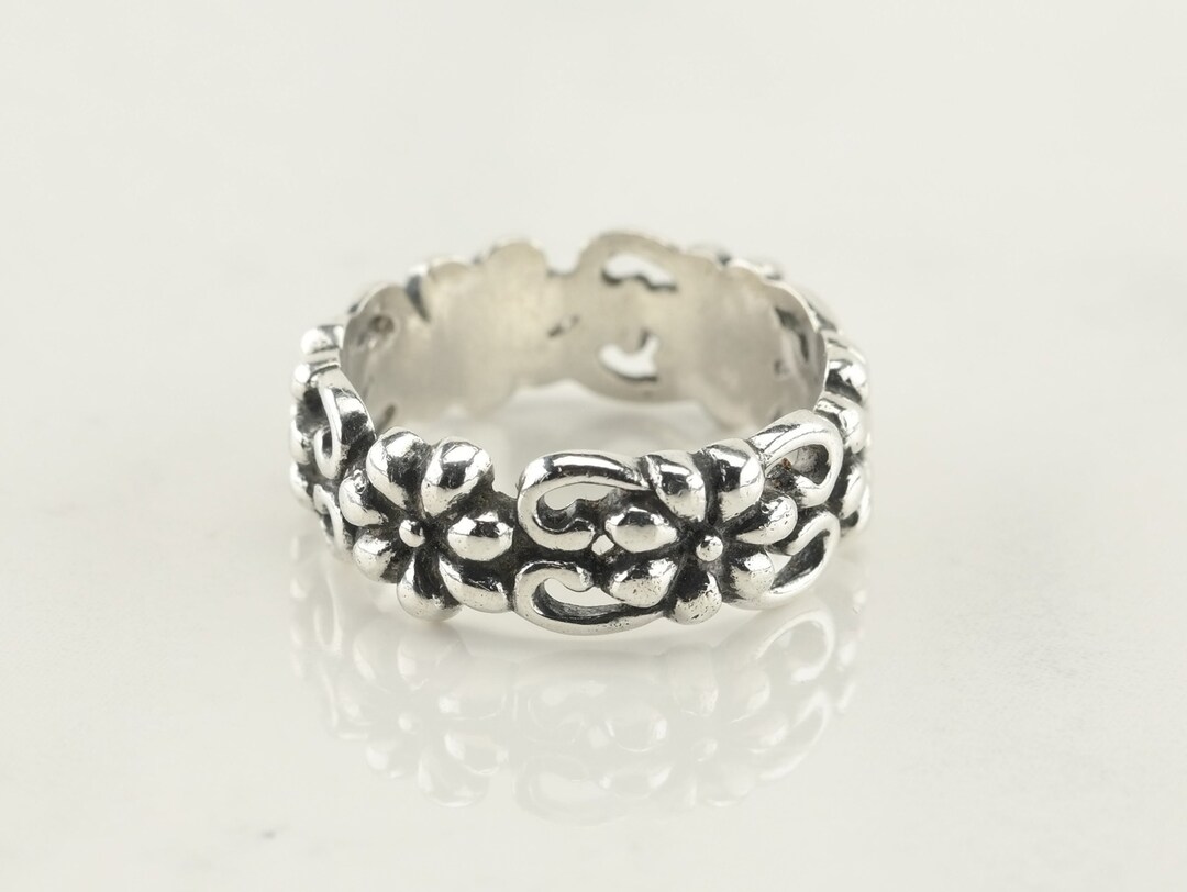 Vintage Sterling Silver Floral Band Ring Silver Size 6 - Etsy