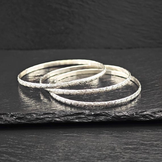 Stackable Repousse Floral Bangle Sterling Silver - image 1