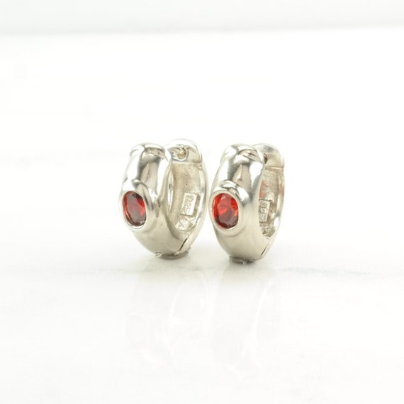 Sterling Silver Red Garnet Simple Earrings Hoop