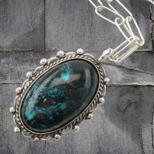 Vintage Southwest Sterling Silver Blue Turquoise Large Necklace