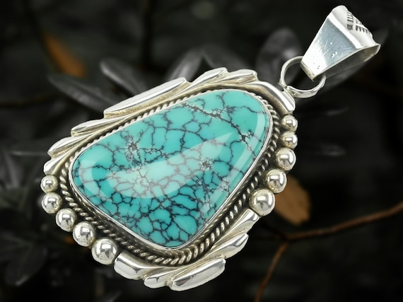 Spiderweb Turquoise Pendant: Sterling Silver by Aaron Toadlena - Etsy