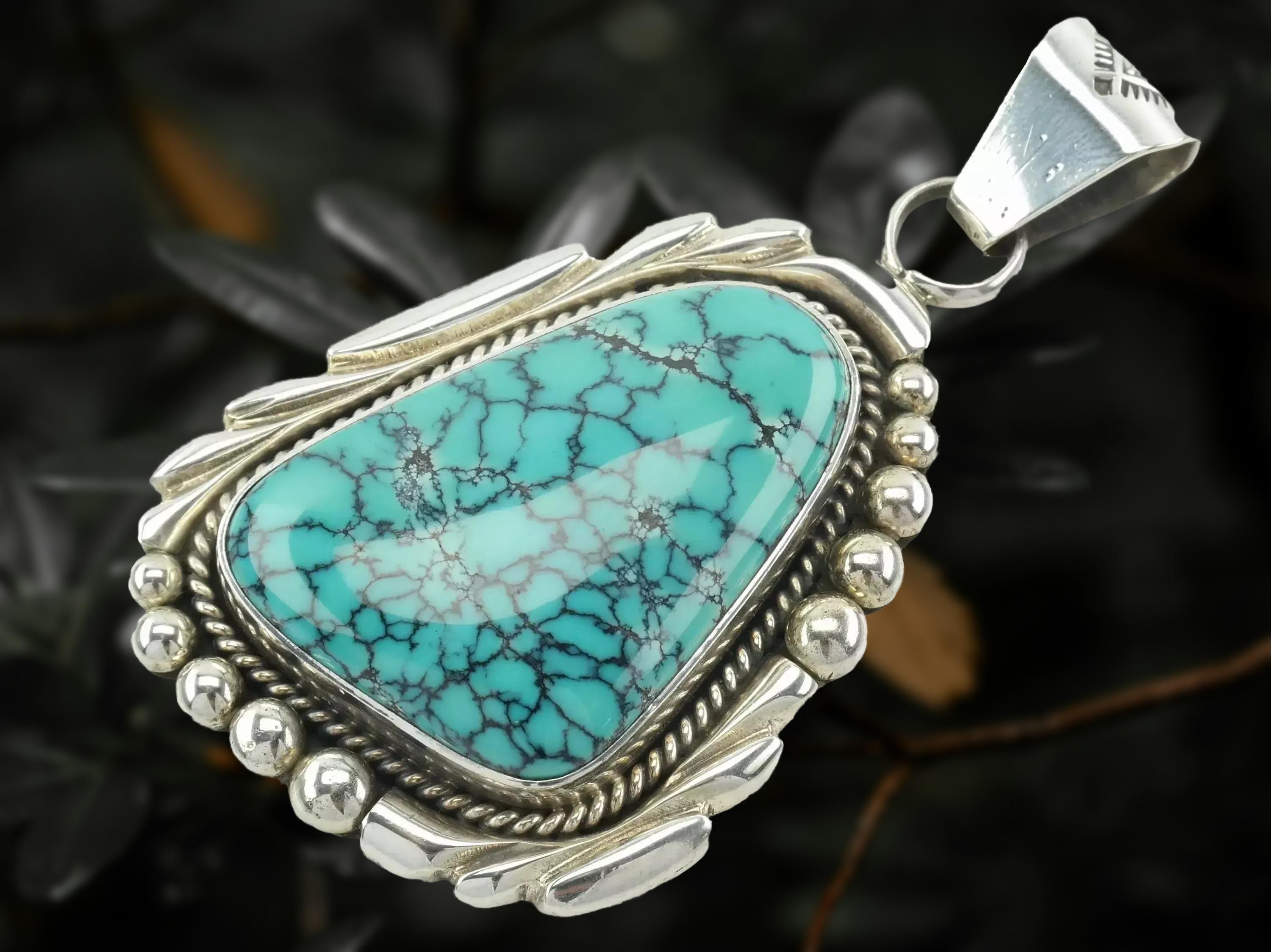aaron toadiena ターコイズブレス　925 Spiderweb Turquoise Pendant: Sterling Silver by Aaron Toadlena - Etsy