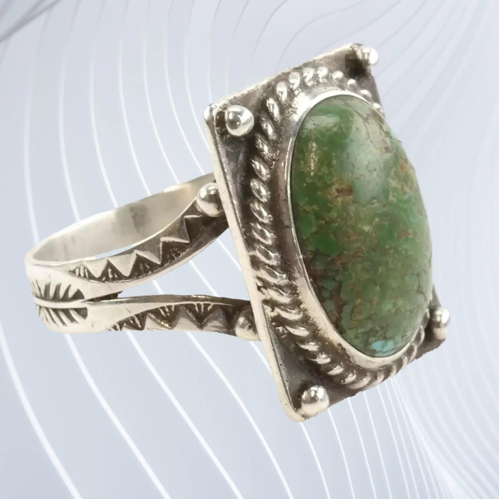 Vintage Fred Harvey Era Silver Ring Cerrillos Turquoise Oval
