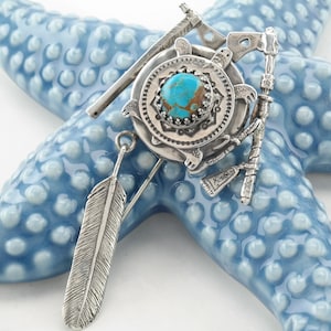 Natural Turquoise Brooch Sterling Silver Tomahawk