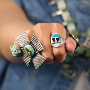Southwest Silver Ring Turquoise Sterling Light Blue Size 6