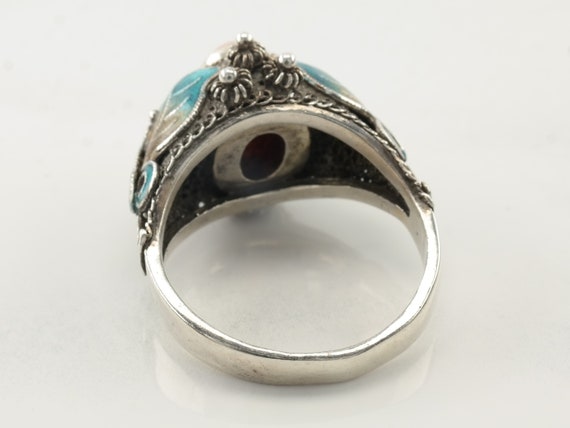 Vintage Chinese Export Silver Ring Coral Enamel B… - image 7