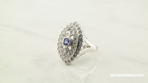 Vintage Sterling Silver Ring Tanzanite Blue Size … - image 5