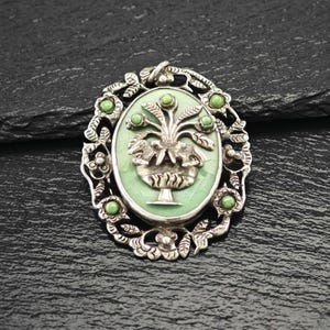 Pre Eagle Taxco Pendant Brooch Faux Turquoise Floral, Bird, Fountain Sterling Silver