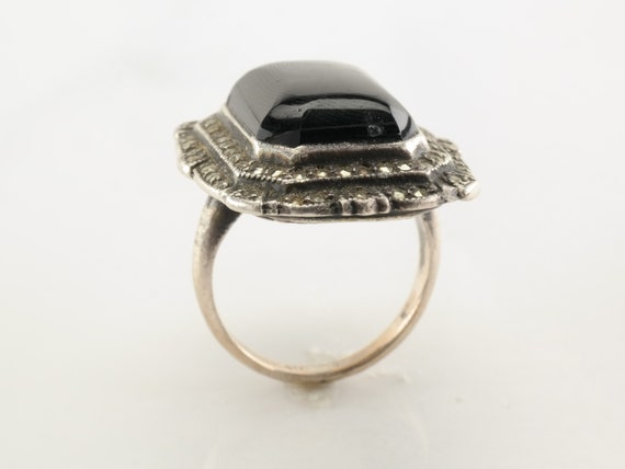 Vintage Art Deco Sterling Silver Ring Black Onyx … - image 3